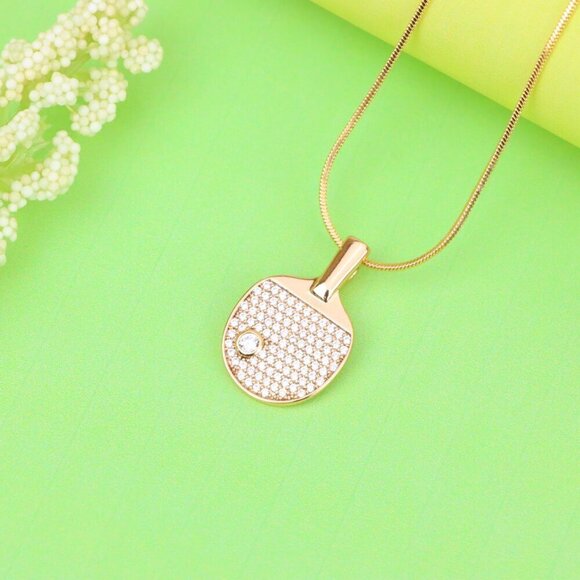 "Rose Gold Table Tennis Racket Pendant with Sparkling CZ Detailing, XPPT1376 - Picture 11 of 13